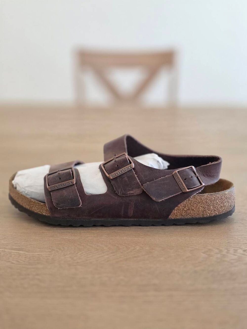 Birkenstock Milano Oiled Leather Sandals Brown Tan Men's Size 10 Back Strap - Picture 6 of 16